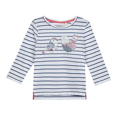 bluezoo Girls' white and navy embellished bird applique top